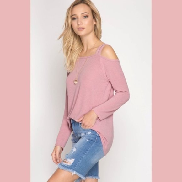 Double Strap Cold Shoulder Top Long Sleeve - Picture 6 of 11